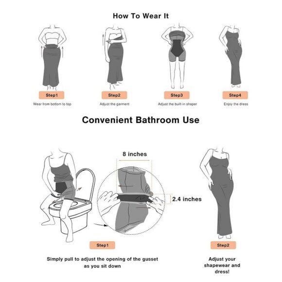 Popilush Shapewear L Dress Long Built Bra Slip Bodycon Maxi W/ Adjustable Strap - Picture 3 of 6